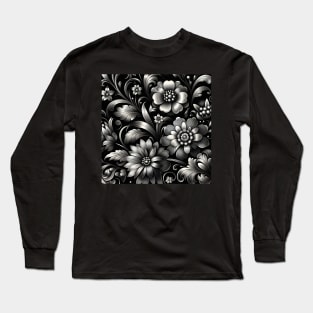 Silver Floral Illustration Long Sleeve T-Shirt